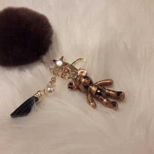 Pom Pom keychains with bear charms (small size)